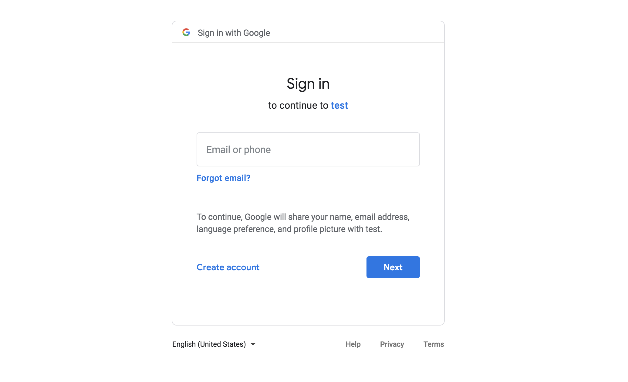 Google login page